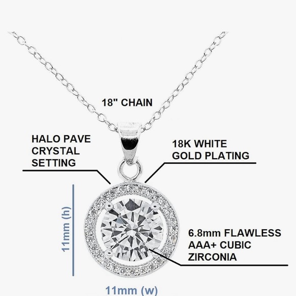 Cate & Chloe 18k White Gold Plated Halo Pendant Necklace & Crystal Stud Earrings - Picture 9 of 10